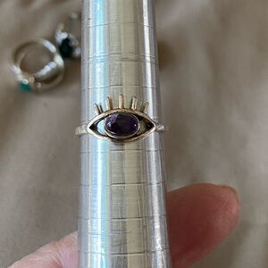 Sterling Silver Eye Ring with Purple Amethyst